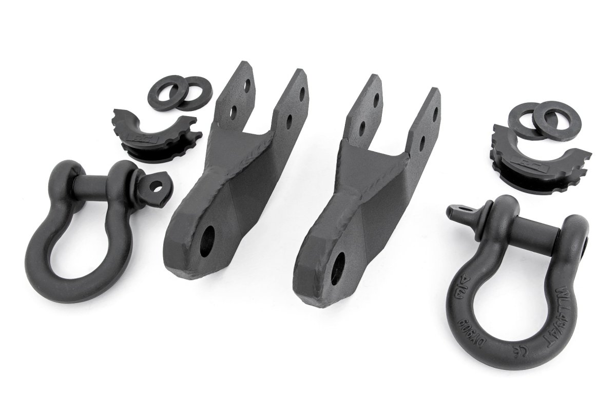 Chevrolet Colorado Tow Hook to Shackle Conversion Kit - Front - Rough Country - D-Ring Combo - Black - '15-'22